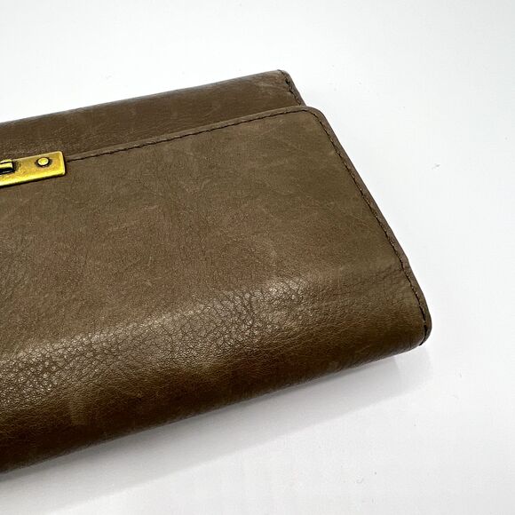 Fossil Wallet Brown/Gray Knox Flap Clutch Pebbled Leather Brass Hardware - Picture 7 of 11